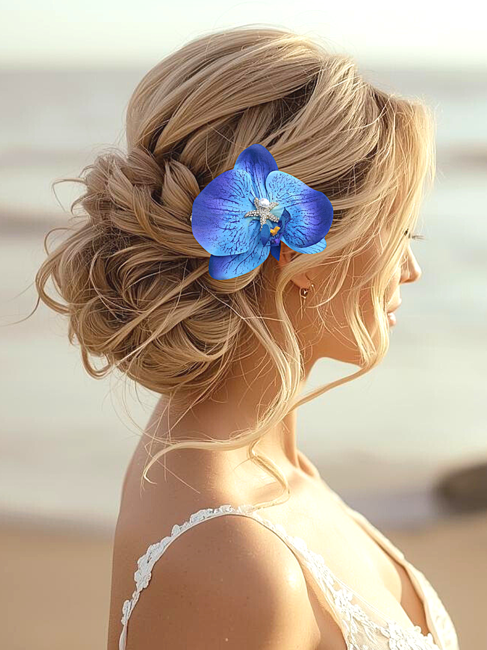 Real Touch Orchid Bridal Hair Clip with crystal starfish and pearl